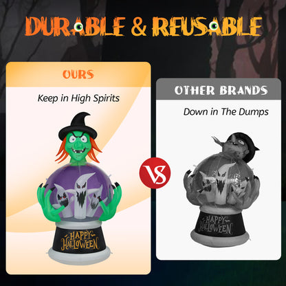 US Local 5.9ft Witch Crystal Ball With 3 LED Lights And 3 RGB Lights, Halloween Inflatable Decoration