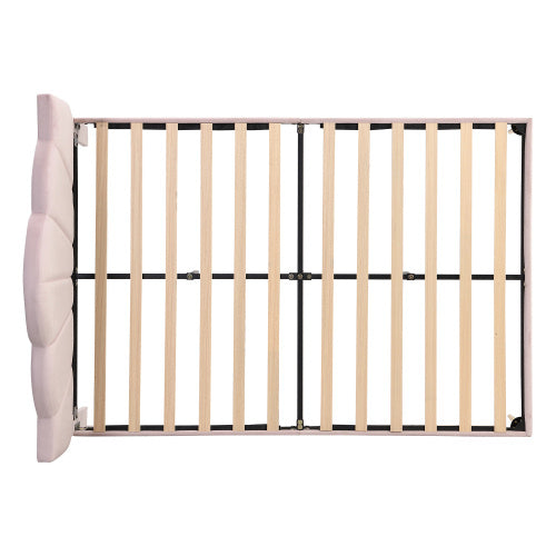 UK Local Velvet Upholstered Bed,King Size Bed-5ft 150x200cm  Shell-like Bed With Golden Iron Legs, Height-adjustable Headboard, Wooden Slatted Frame