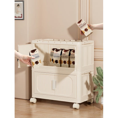 US Local Cream White,19.69 Side Wide Folding Storage Cabinet ,4 Tiers,19.69x11.81x40.55,Collapsible Storage Bins With Magnetic Door, Plastic Storage Cabinet With Wheels