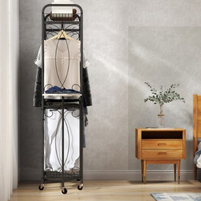 US Local Multi Functional Laundry Hamper Organizer With Hanging Rail And Storage Shelf Rolling Laundry Cart With Wheels, Heavy Duty Metal Frame For Bathroom, Laundry Room, Or Bedroom Organization