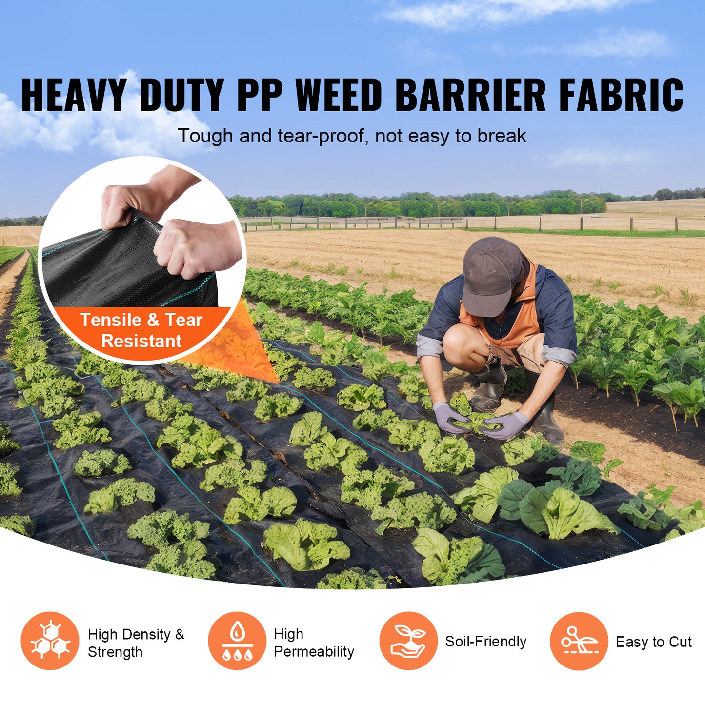 US Local VEVOR Weed Barrier Landscape Fabric 6X300FT Heavy Duty Woven PP Weed Control Mat