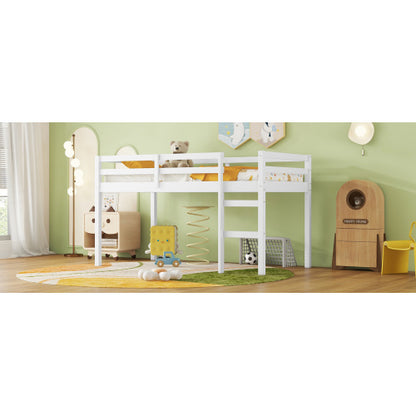 US Local Solid Wooden, Rubber Wooden Twin Loft Bed With Ladder, Bed Platform Of Strengthened Slats , White