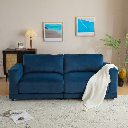 US Local 81 Modern Square Arm Sofa With Soft Velvet Upholstery, Deep Cushions, And Sturdy Legs In Navy Blue For Living Room Or Bedroom