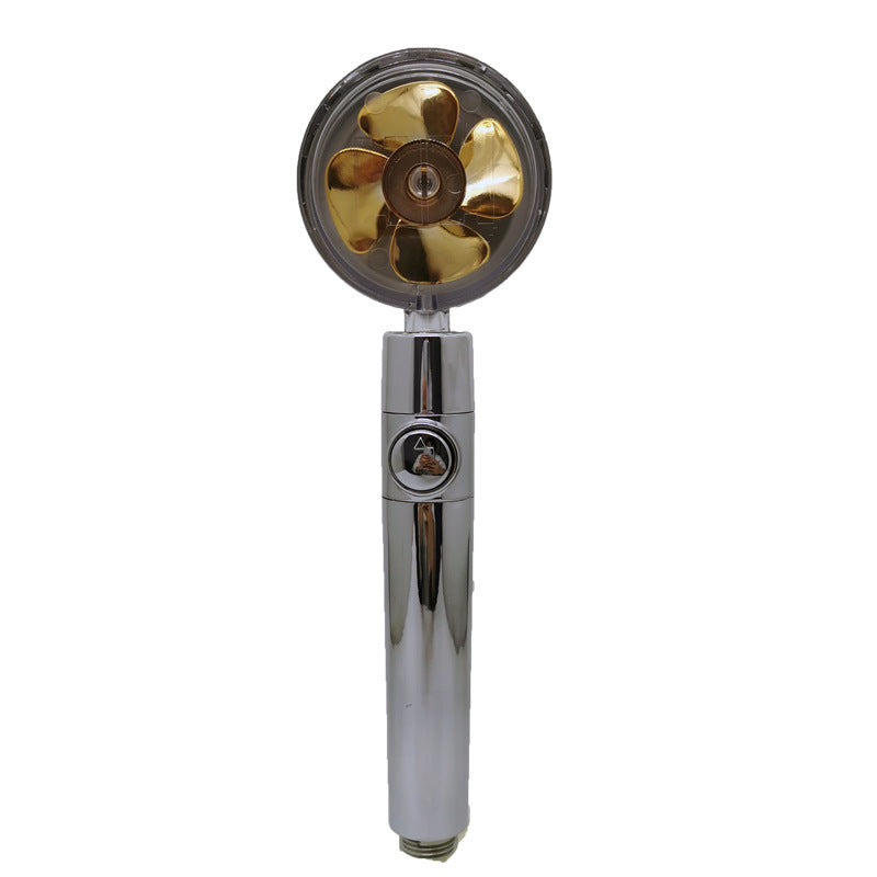 US Local Propeller Driven Shower Head With Stop Button And Cotton Filter Turbocharged High Pressure Handheld Shower Nozzle