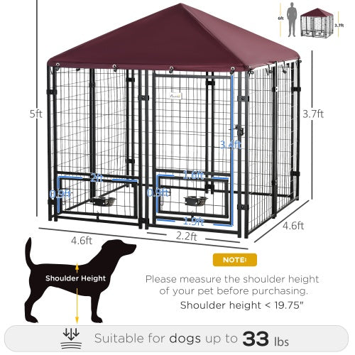 US Local Outdoor Kennel With Rotating Bowl Rack, Walk-in Pet Playpen, Welded Wire Steel Dog Pen, With Waterproof And UV Resistant Awning