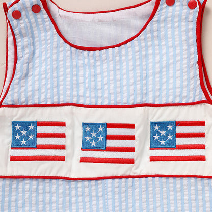 US Local Infant Baby Boy 4th Of July American Flag Smocked Romper Summer Sleeveless Jumpsuit For Independence Day & Memorial Day Celebrations