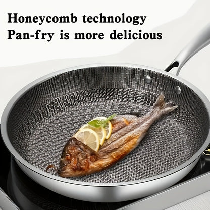 US Local 1 PC Household Kitchen Honeycomb Stainless Steel Non Stick Frying Pan,Easy To Clean, Suitable For Frying Steak, Fish, And Eggs,Suitable For All Stoves