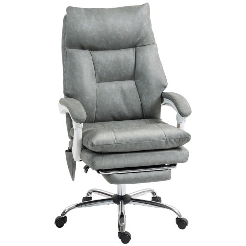 UK Local HOMCOM Faux Leather Office Chair, With Inflatable Lumbar - Grey