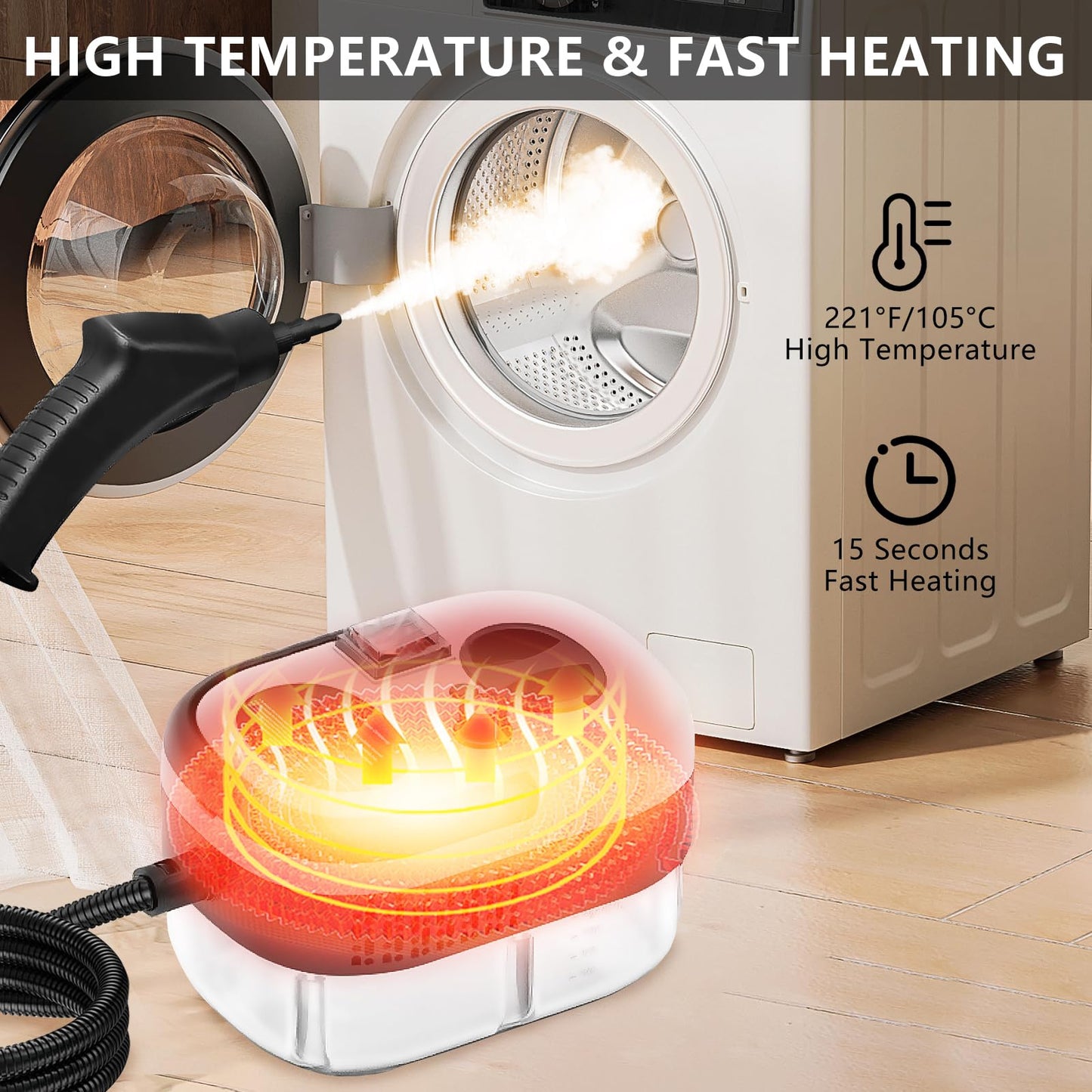 US Local Handheld Steam Cleaner, Steamer For Cleaning, 2500W Pressurized Steam Cleaner With 1.2L Water Tank And 12 Attachments, Portable Steamer Cleaner For Home Car Kitchen Bathroom Furniture Tile Grout