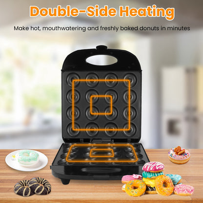 US Local 1Pc Mini Donut Maker Machine For Kids Snack Breakfast Desserts With 16 Doughnuts Holes Non Stick Coating Double-Side Heating Plates Overheating Protection