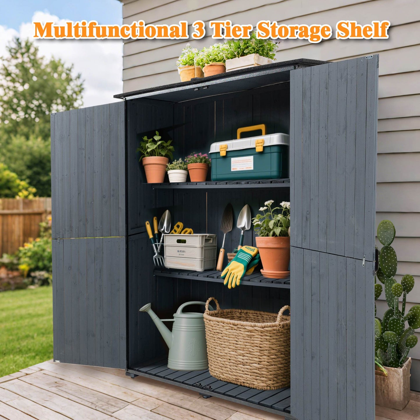 US Local The Storage Shed Is Made Of A Sturdy Metal Frame And Durable Fir Wood, Which Is Sturdy And Durable. The Entire Frame Is Weather-resistant, Making It An Ideal Choice For Your Outdoor Living Space. The