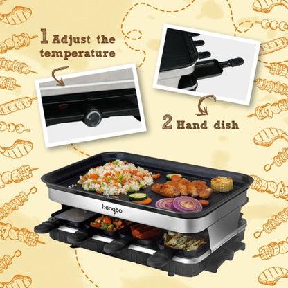 US Local Raclette Grill 8 People Grill Plate Non-stick Coated, Raclette With 8 Mini Raclette Pans, Infinitely Adjustable Temperature, 1500W