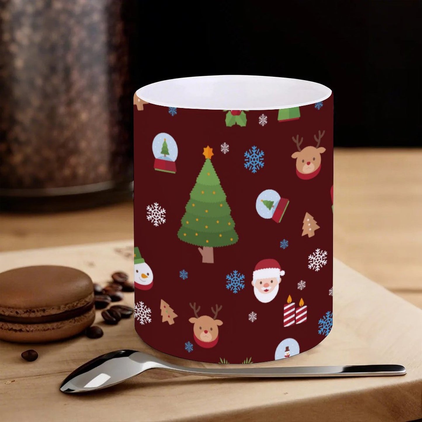 POD US Local White mug with full print, Christmas Tree Santa Snow Red 0010
