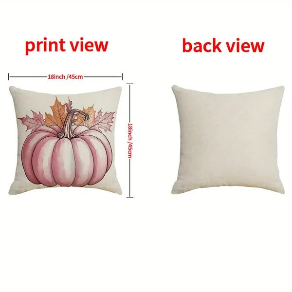 4Pcs Pillow Covers 18x18In Pumpkin Maple Leaf Throw Cushion Cover Happy Fall Pillow Cushion Case For Thanksgiving Sofa Couch Bedroom Home Office Farmhouse Decorations