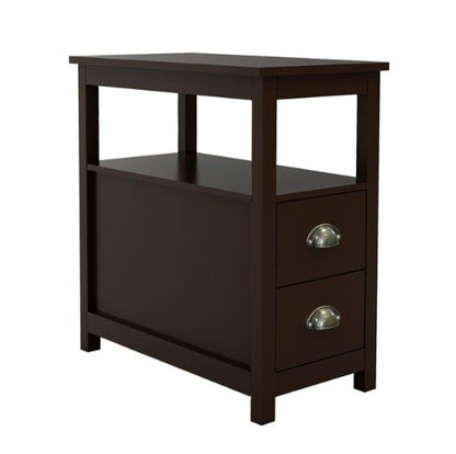 US Local Narrow Bedside Table With Two Drawers And Open Shelves
