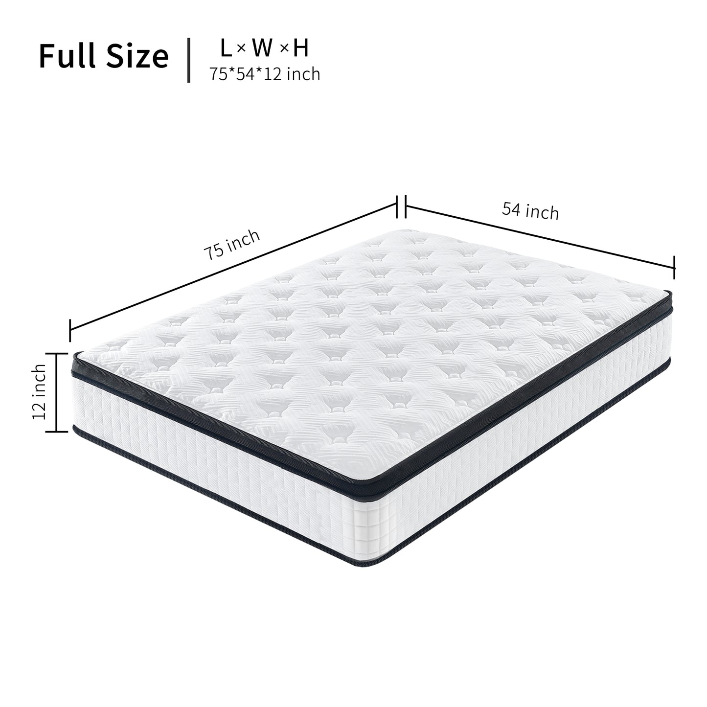 US Local 12 Inch Hybrid Mattress Individual Pocket Spring Memory Foam Knitted Cover CertiPUR-US White