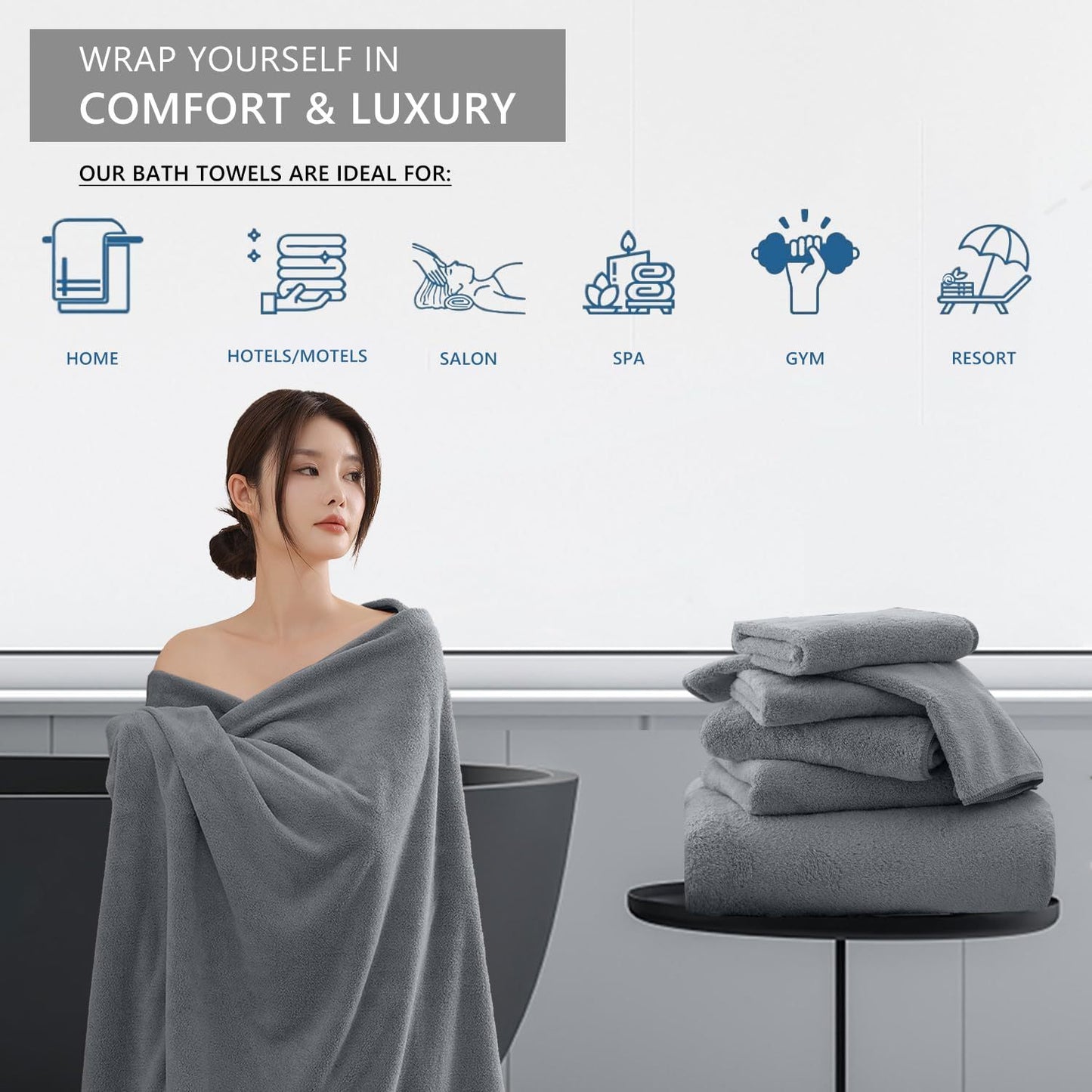 UK Local Coral Fleece Bath Towels Pack Of 3 Gray