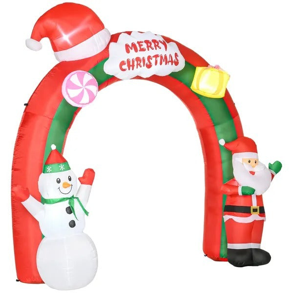 CA Local 9 ft Christmas Inflatable Archway With Santa Claus And Snowman For Outdoor, Blow Up Decoration With LED Lights