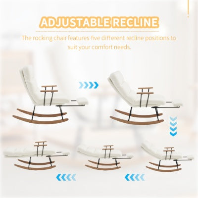 UK Local Rocking Chair, Boucle Fabric Tufted Rocking Chair, Armchair With Metal Legs And Wood Base, High Back Rocking Tub Chair With Comfortable Footrest And Adjustable Recliner For Living Room, Bedroom, White