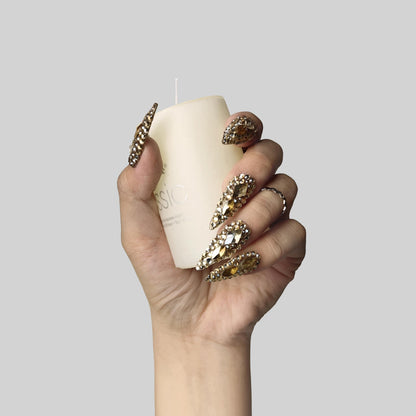 US Local GGddsha Full Diamond Medium Almond Press On NailsReusable PMMA Acrylic Handmade Nails Full Deluxe 3DCrystal Fake Nails W Box Gift For Women,Crown Jewel