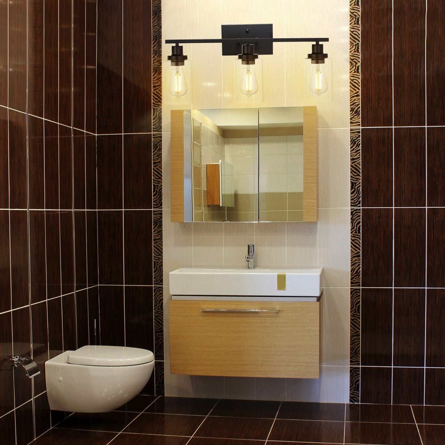 US Local 1Pc 3-Light Wall Sconce Lighting With Clear Glass Shade Bathroom Vanity Lamp Fixture Modern Mounted Light For Porch Mirror Living Room Bedroom Hallway