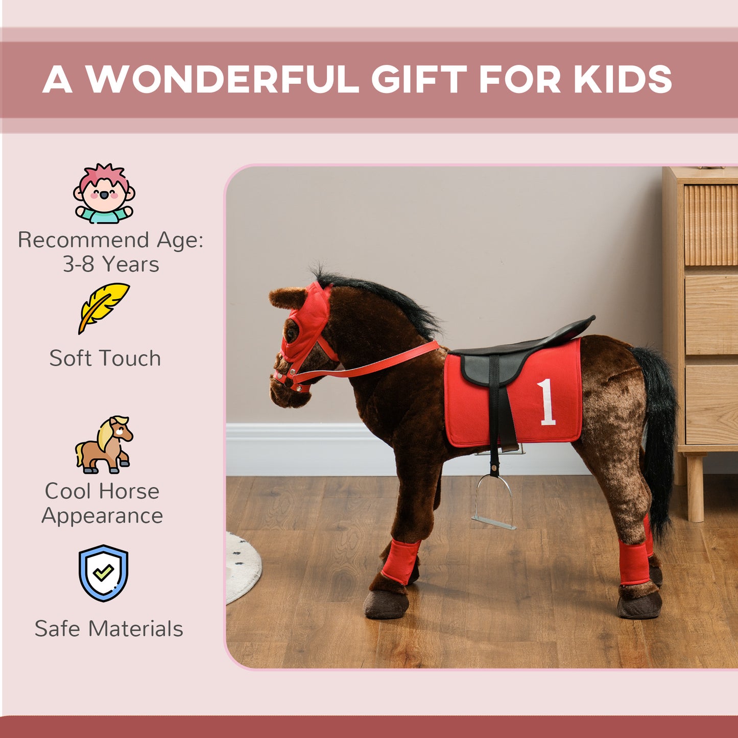 US Local Ride on Horse for Kids 3-8 Years Old w/ Neighing Sound
