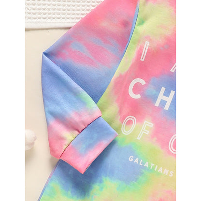 US Local Toddler Girls Long Sleeve Tie Dye Hooded Dress Adorable & Comfortable Daily Wear For Kids
