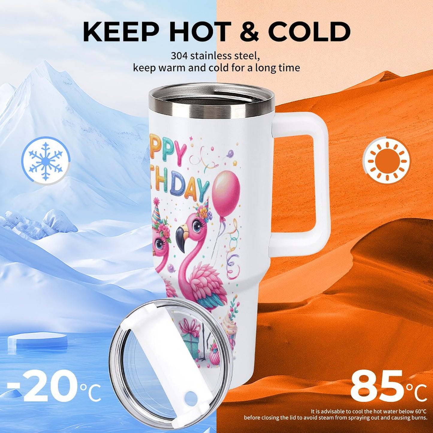 PHDT00510 POD US Local Tumbler 40oz Large Capacity Car Cup Flamingo, Birthday