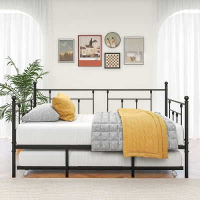 US Local Twin Size Daybed Metal Frame With Trundle Set, Twin Day Bed Sofa, Daybed And Roll Sofa Bed For Guest Room, Bedroom, Living Room, Victorian Style, Black