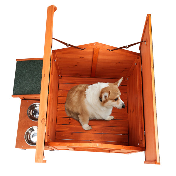 US Local 88x106x77cm Green Asphalt Roof Golden Red Main Body Fir House Type Cat And Dog House