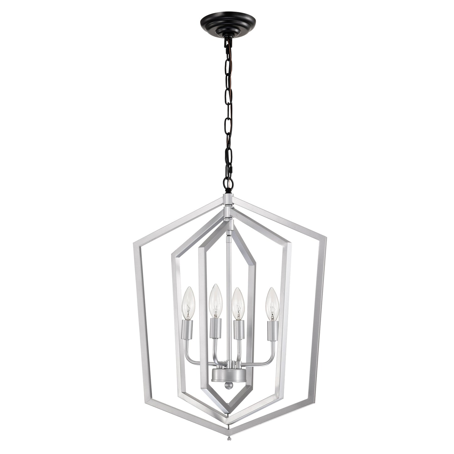 US Local 4-Light Farmhouse Chandeliers, Matte Black And Sliver Matte Black Vintage Cage Light Fixture ,Adjustable Height Chandeliers For Dining Room, Bedroom, Living Room, Confere E12 Bulbs Not Included