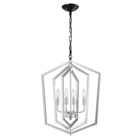 US Local 4-Light Farmhouse Chandeliers, Matte Black And Sliver Matte Black Vintage Cage Light Fixture ,Adjustable Height Chandeliers For Dining Room, Bedroom, Living Room, Confere E12 Bulbs Not Included