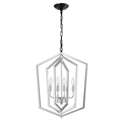 US Local 4-Light Farmhouse Chandeliers, Matte Black And Sliver Matte Black Vintage Cage Light Fixture ,Adjustable Height Chandeliers For Dining Room, Bedroom, Living Room, Confere E12 Bulbs Not Included