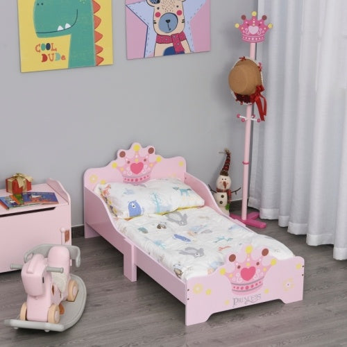 UK Local HOMCOM Kids Toddler Bed Princess Crown Theme Safety Side Rails Slats Home Bedroom Furniture Boys Girls 3-6 Yrs  143 X 73 X 60 Cm