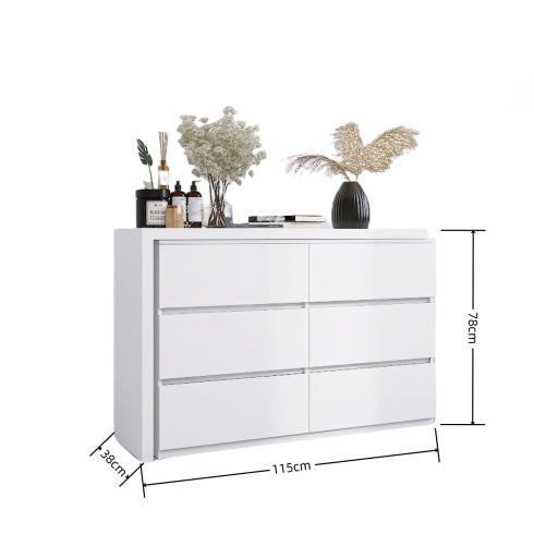 US Local Extended Desktop 6 Drawers Chest Of Drawer Without Handle White Color Vanity