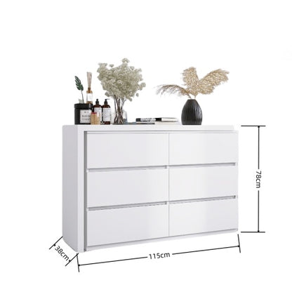 US Local Extended Desktop 6 Drawers Chest Of Drawer Without Handle White Color Vanity