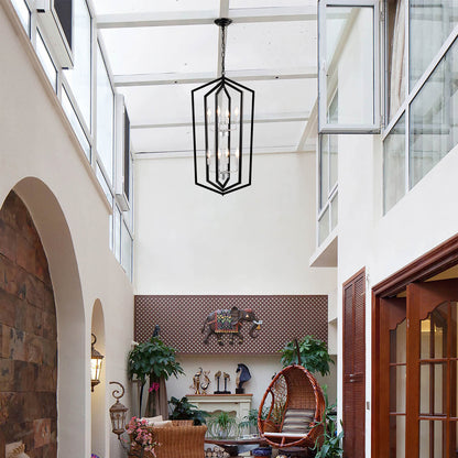 US Local 8-Light Farmhouse Kitchen Chandeliers, Matte Black And Sliver Vintage Rustic Cage Light Fixture Adjustable Height Chandeliers For Dining Room Hallway Foyer Entryway E12 Bulbs Not Included