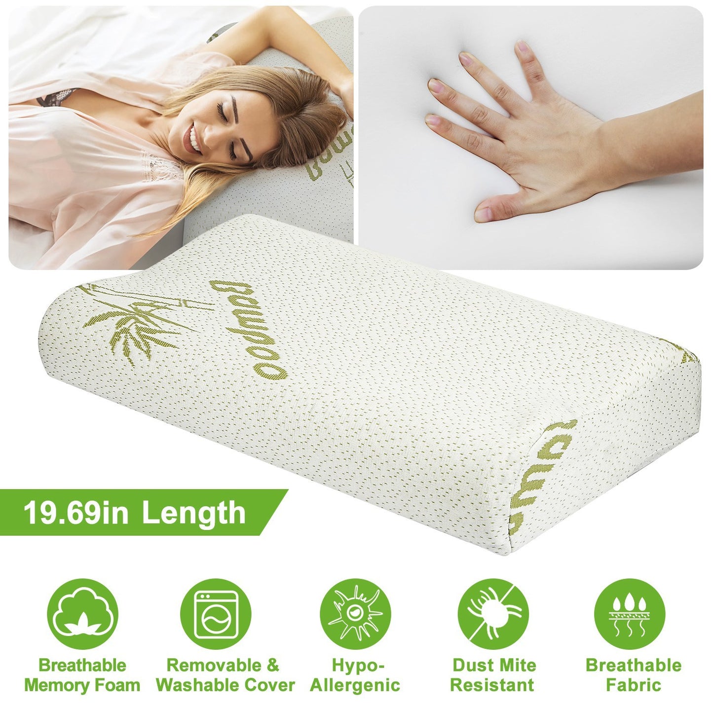 US Local S-L Size Options -- 1Pc Bamboo Memory Foam Sleep Pillow Contoured Cervical Orthopedic Pillow Neck Support Breath Pillow