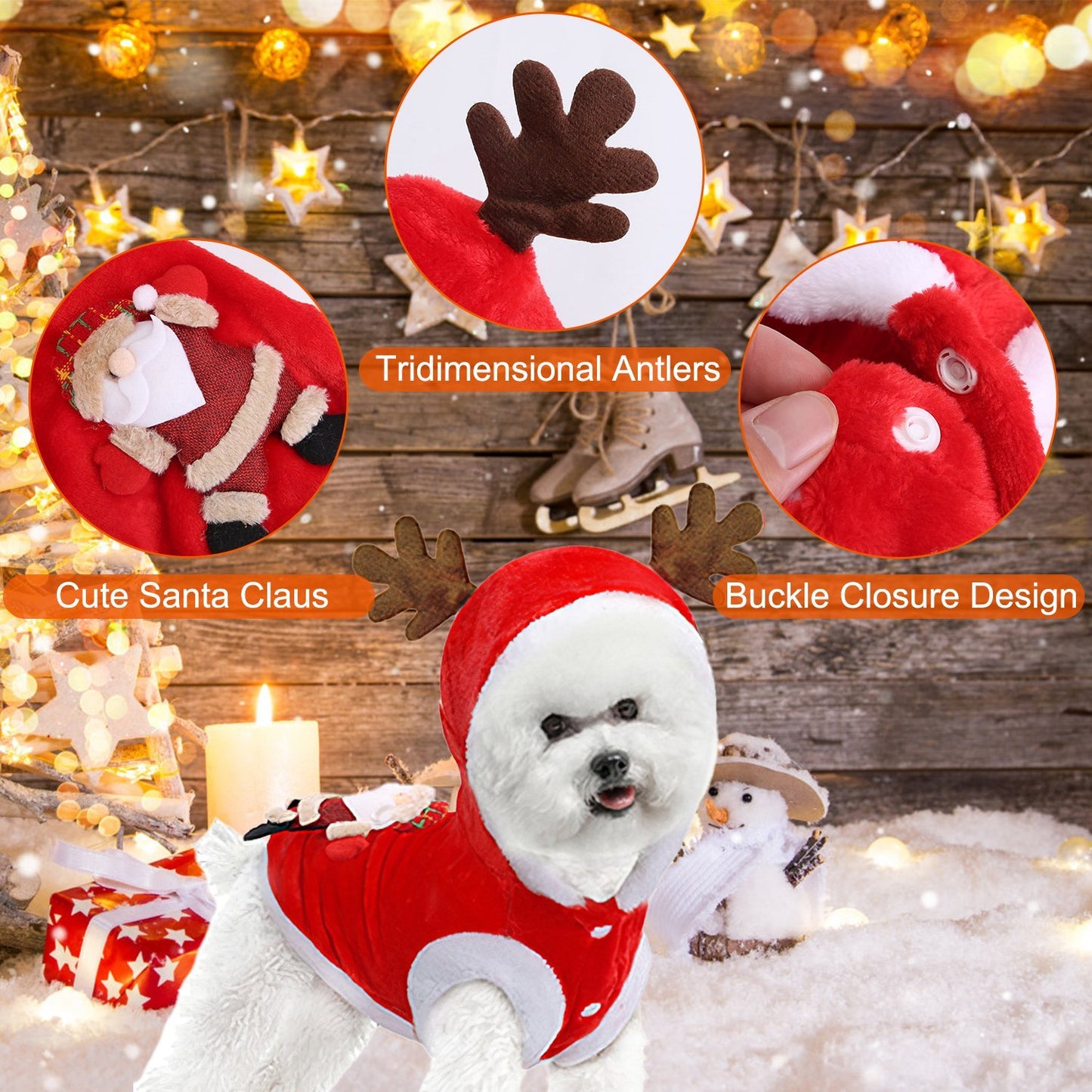 US Local 1Pc Pet Christmas Clothes Santa Claus Reindeer Antlers Costume Winter Outfit New Year Coat For Small Medium Dogs Cats