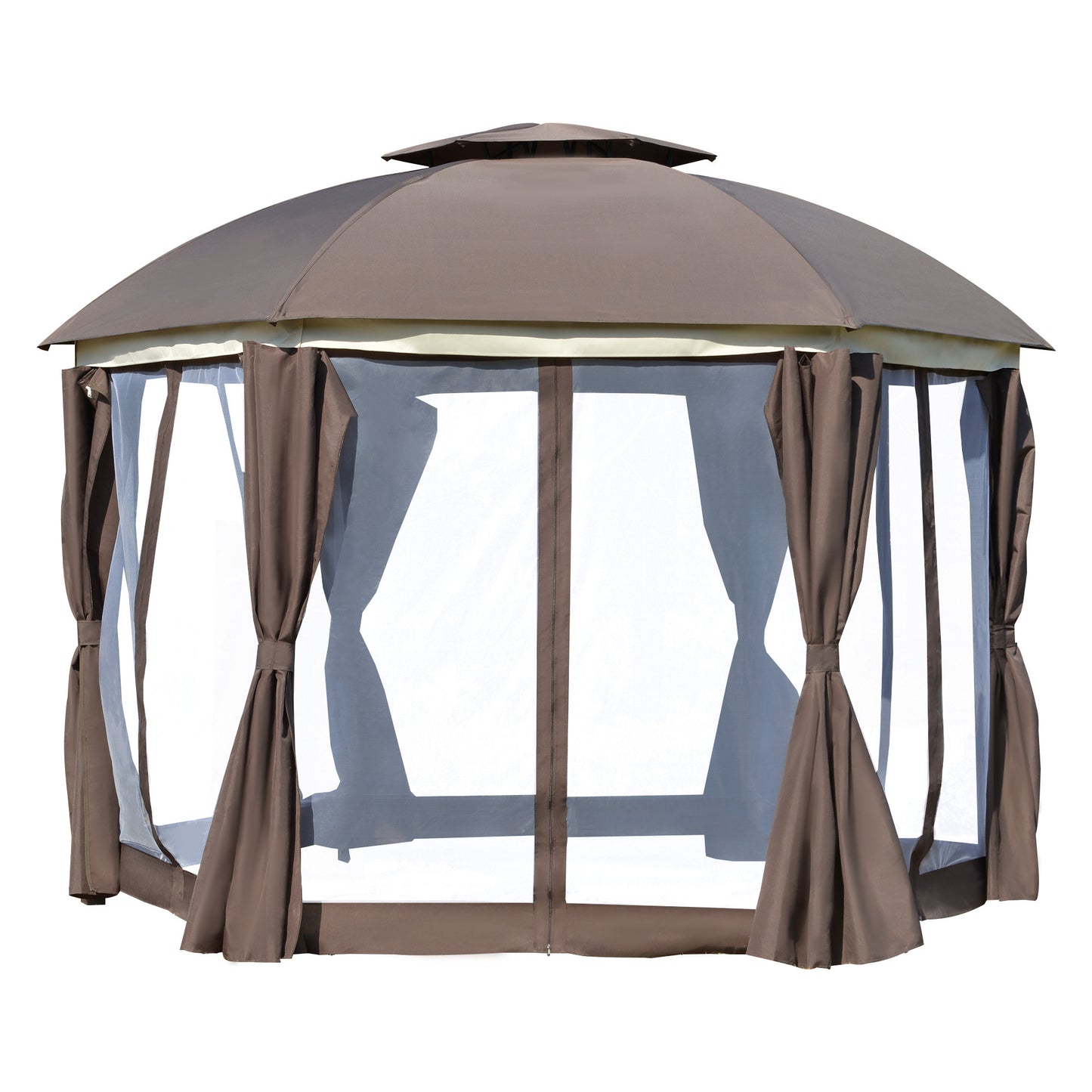 US Local Brown Steel Gazebo Paradise 12x12 Party Tent With Double Roof, Curtains & Netting