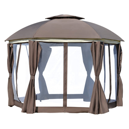 US Local Brown Steel Gazebo Paradise 12x12 Party Tent With Double Roof, Curtains & Netting