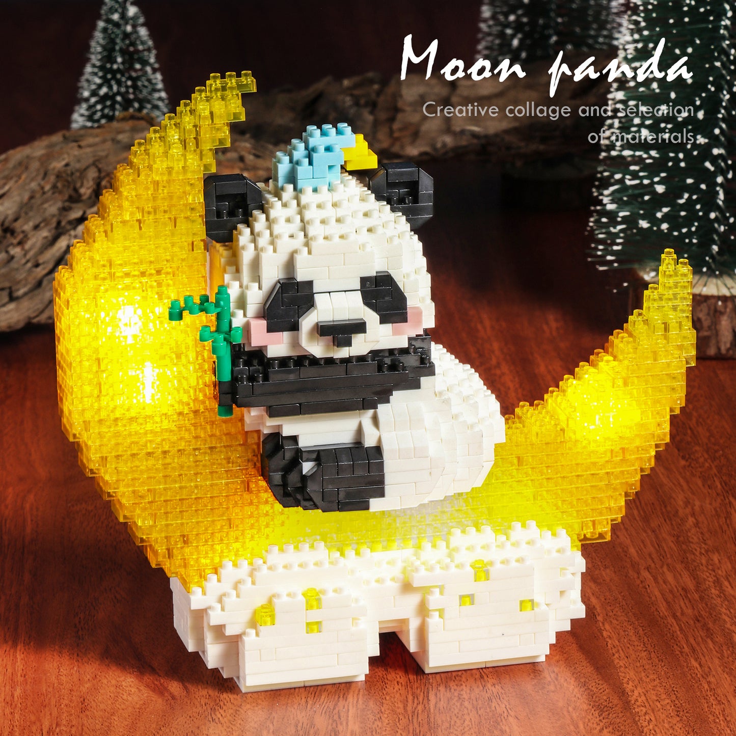 US Local 1288PCS Moon Panda Building Block Sets With LED Light, Mini Blocks Building Sets For Adults, Animal Night Lamp, Panda Night Light, DIY Bricks Gift For Adults