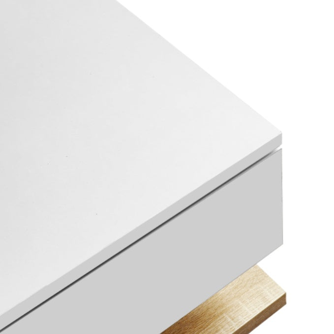 UK Local Coffee Table In High Gloss White And Wood Color Combination. Side Tables, Coffee Tables With Glass And LED