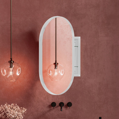 US Local 20x34 Inch Oval Recessed Metal Frame Bathroom Wall Cabinet With Mirror And Adjustable Shelves