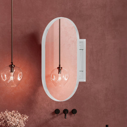 US Local 20x34 Inch Oval Recessed Metal Frame Bathroom Wall Cabinet With Mirror And Adjustable Shelves