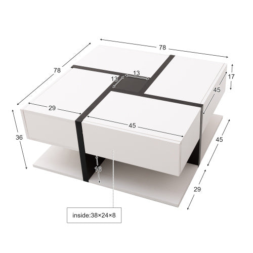UK Local Coffee Table, Table With 4 Drawers, Unique Color Matching And Line Design, Storage Space At The Bottom. 78x78x36cm