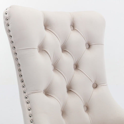 US Local High-end Tufted Solid Wood Contemporary Velvet Upholstered Dining Chair With Chrome Stainless Steel Plating Legs,Nailhead Trim,Set Of 2