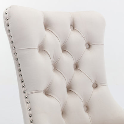 US Local High-end Tufted Solid Wood Contemporary Velvet Upholstered Dining Chair With Chrome Stainless Steel Plating Legs,Nailhead Trim,Set Of 2