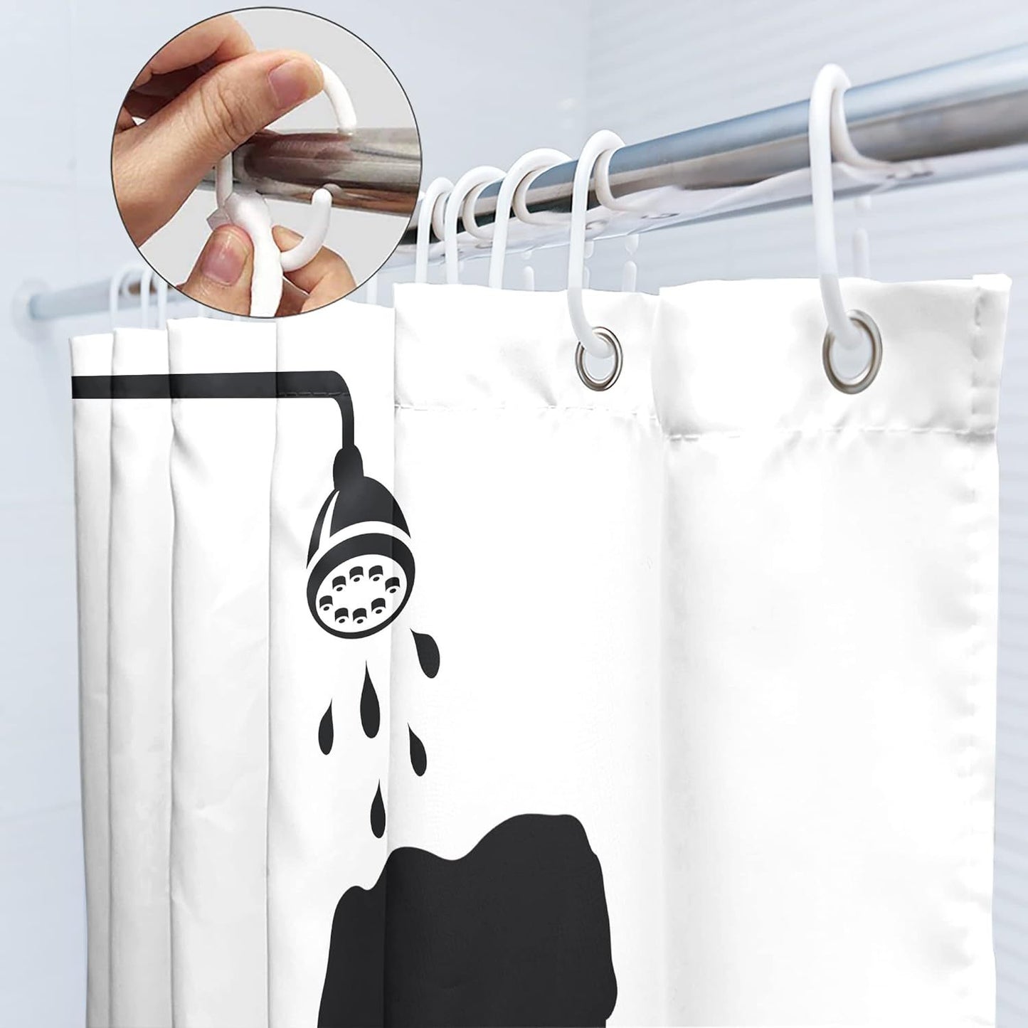 US Local 1pc Dinosaur Bath Silhouette Printed Shower Curtain, Waterproof Bathroom Shower Curtain With Hooks, Bathroom Accessories, Room Decor