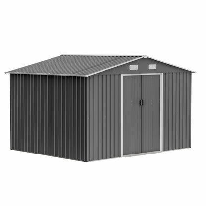 US Local 10X8 FT Outdoor Storage Shed, Metal Foundation & Lockable Doors, Tool Shed For Garden, Patio, Backyard, Lawn, Grey